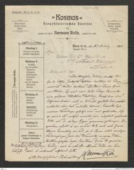 Nachlass Franz Steindachner, Brief von Hermann Rolle an Franz Steindachner (27.03.1908), Inv.Nr. 421.02, Seite 1